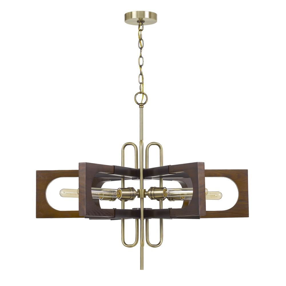 Cal Lighting 60W X 6 Sneek Metal/Wood Chandelier (Edison Bulbs Are Not Included)