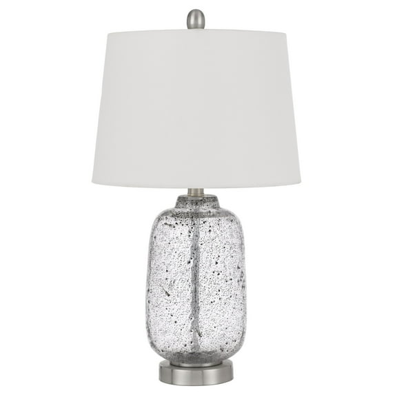 24 Inch Curved Speckled Glass Jar Base Table Lamp, Clear- Saltoro Sherpi