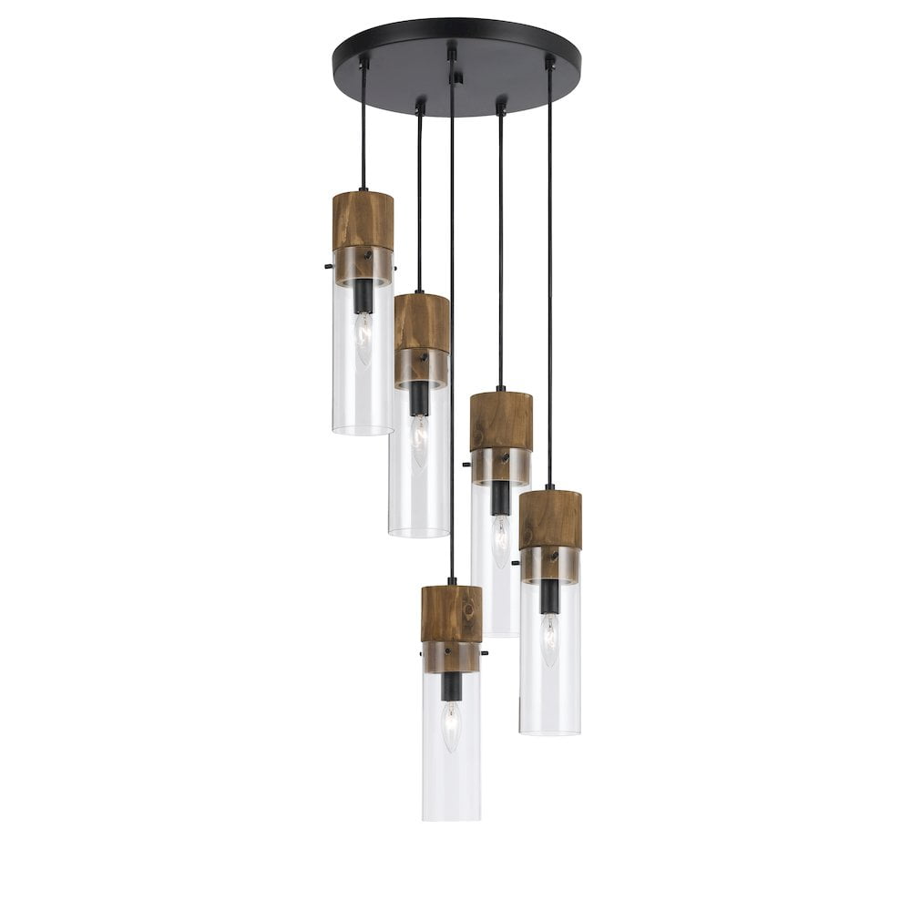 Spheroid 5-Light Clear Glass and Bronze Pendant Chandelier