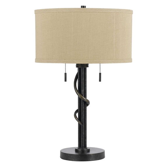 24" Height Iron Table Lamp in Iron Finish-Color:Light Tan,Finish:Iron,Material:Burlap,Shape:Round Hardback,Style:Life Style/Casual,Wattage:60WX2