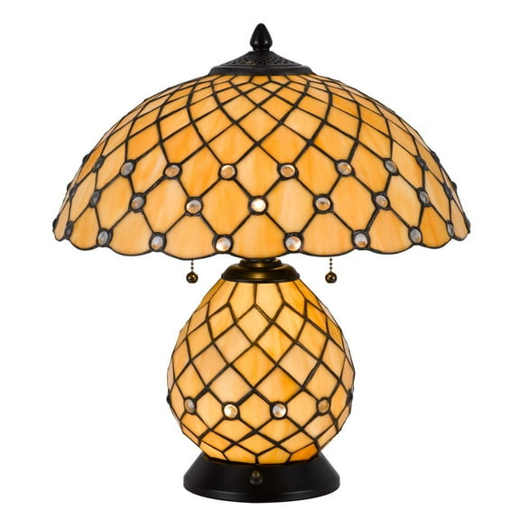 Cal Lighting 60W X 2 Valetta Tiffany Table Lamp With 2W Integrated Led Night Light