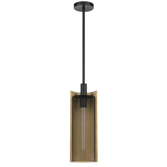 Cal Lighting Wigan 1-Light Metal Pendant with Mesh Shade in Black/Basswood Brown