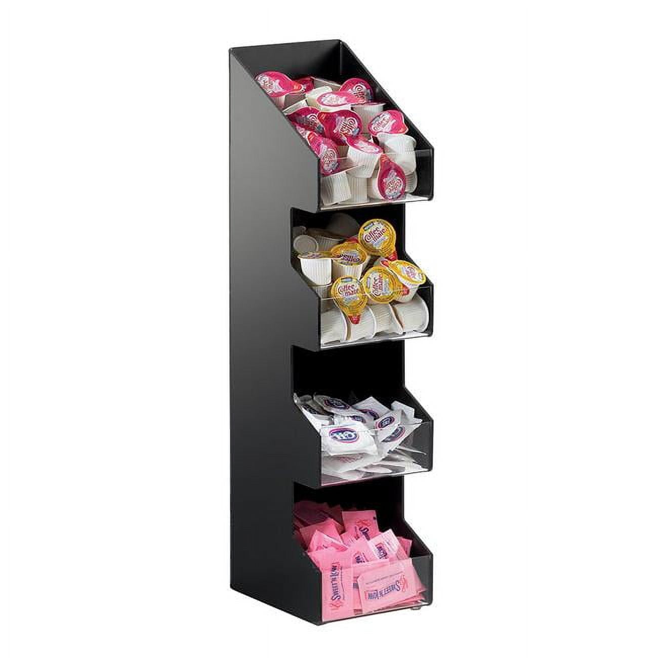 Black Four-Tier Condiment Display with Clear Compartments