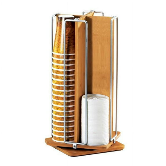 Cal Mil 1468 Bamboo Revolving Cup & Lid Organizer - 9 x 9 x 18.5 in.