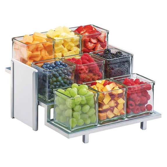 Cal Mil 1474-15 Eco Modern White 3-Tier Bamboo & Silver Steel Nine Jar Display - 13.75 x 13.75 x 7 in.