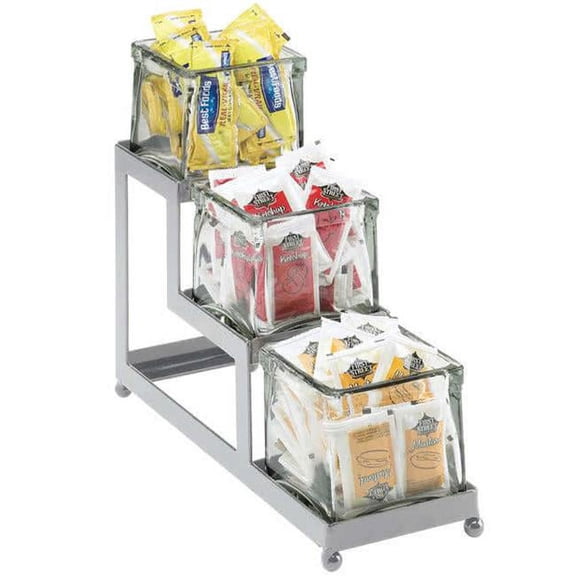 Cal Mil 1803-4-49 3 Tier Squared Large Glass Jar Stair Step Frame - Silver