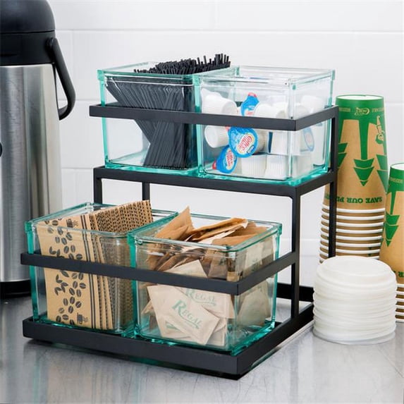 Cal Mil 2-Step Black Condiment Display with 4 Glass Jars - 10.25 x 11 x 11.5 in.