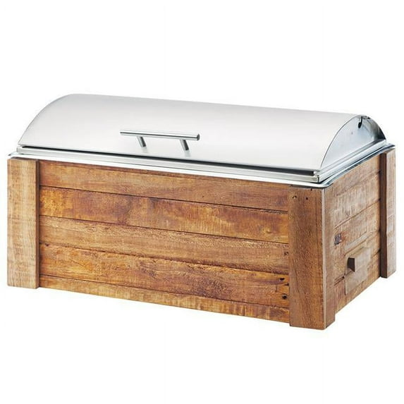 Cal Mil 3429-99 12 x 20 in. Madera Chafer with Lid - Brown & Silver