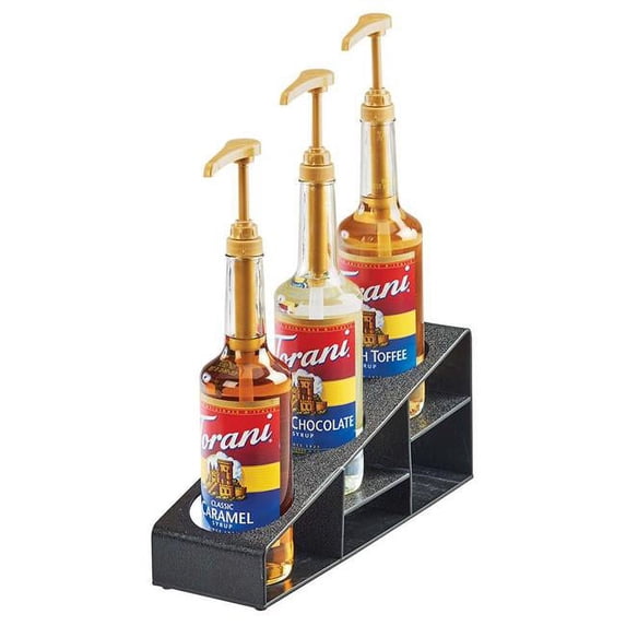 Cal Mil 3666-13 3-Tier Plastic Bottle Display Riser, Black - 4.5 x 15 x 6.5 in.