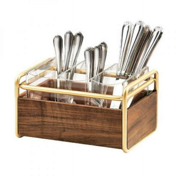 Cal Mil 3700-46 Mid-Century Rectangular Flatware Holder, Brass - 9.5 x 6.5 x 5.5 in.