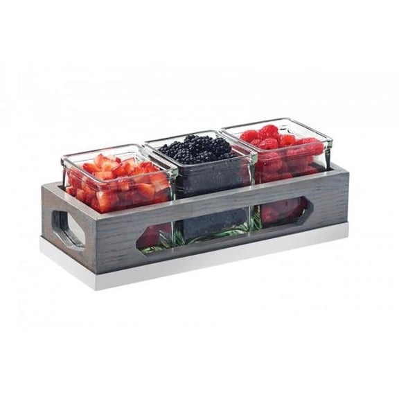 Cal Mil 3806-83 Ashwood Gray Oak Wood Organizer with 3 Square Glass Jars - 12.75 x 5 x 4.5 in.