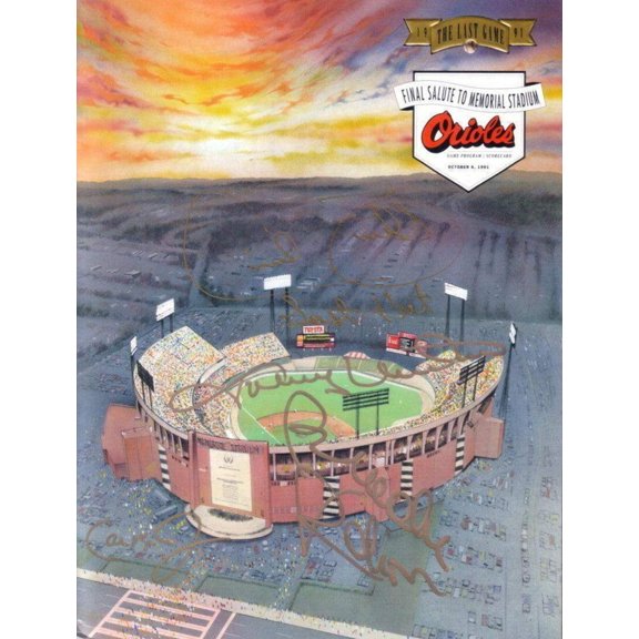 Cal Ripken Brooks Robinson Johnny Unitas Cecil Fielder signed Orioles Memorial Stadium 1991 Last program JSA