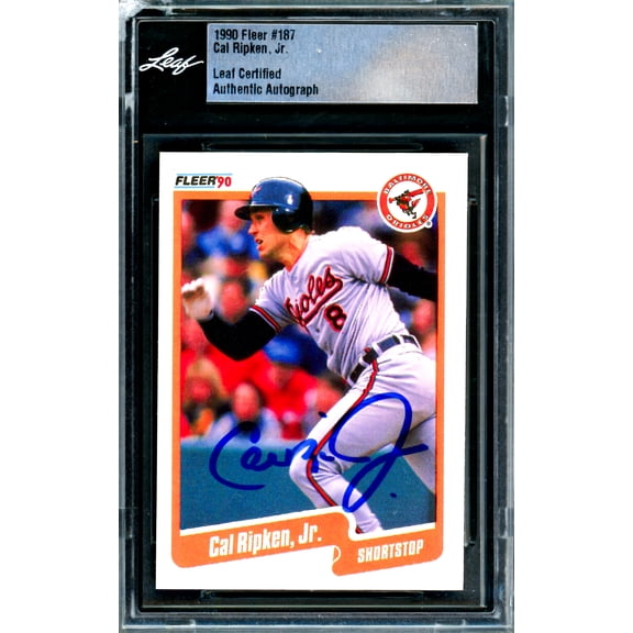 Cal Ripken Jr. Autographed 1990 Fleer Card #187 Baltimore Orioles Leaf SKU #243510