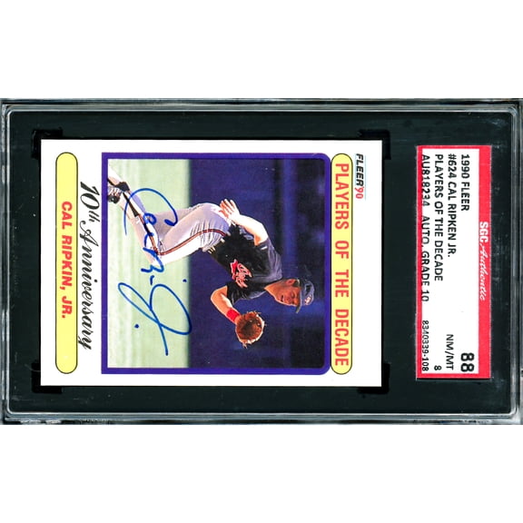 Cal Ripken Jr. Autographed 1990 Fleer Card #624 Baltimore Orioles SGC 8 Auto Grade Gem Mint 10 SGC #8340339-108