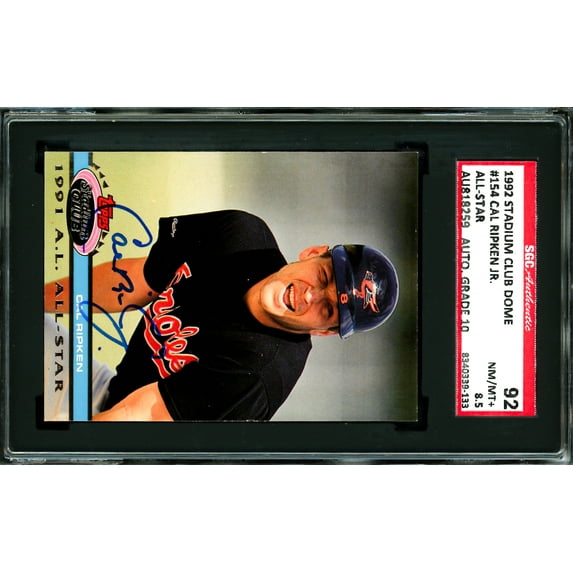 Cal Ripken Jr. Autographed 1992 Stadium Club Dome Card #154 Baltimore Orioles SGC 8.5 Auto Grade Gem Mint 10 SGC #8340339-133