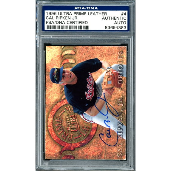 Cal Ripken Jr. Autographed 1996 Ultra Prime Leather Card #4 Baltimore Orioles PSA/DNA #83694383