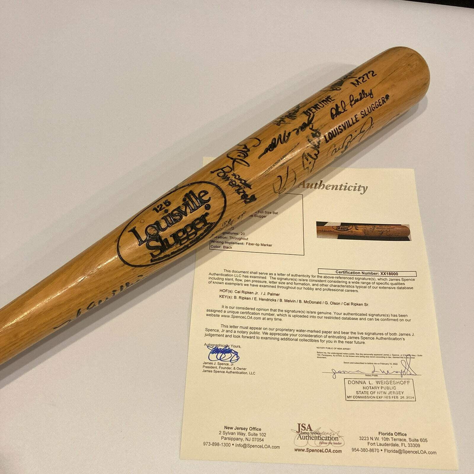 Cal Ripken Sr. Cal Ripken Jr.  Billy 1991 Baltimore Orioles Signed Bat JSA COA