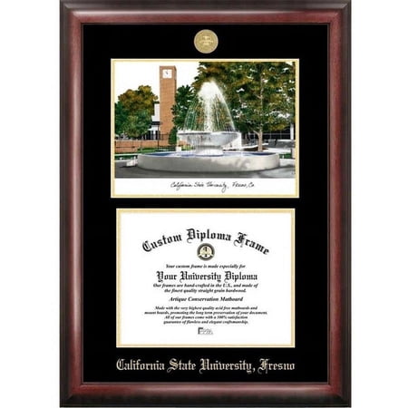 Cal State Fresno 8.5" x 11" Gold Embossed Diploma Frame with Campus Images Lithograph