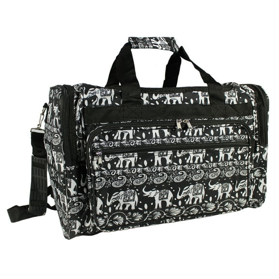 CalBags Animal Prints 19-inch Duffel Bag, Black White Elephant