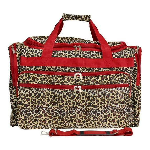 CalBags Animal Prints 19-inch Duffel Bag, Red Trim Leopard