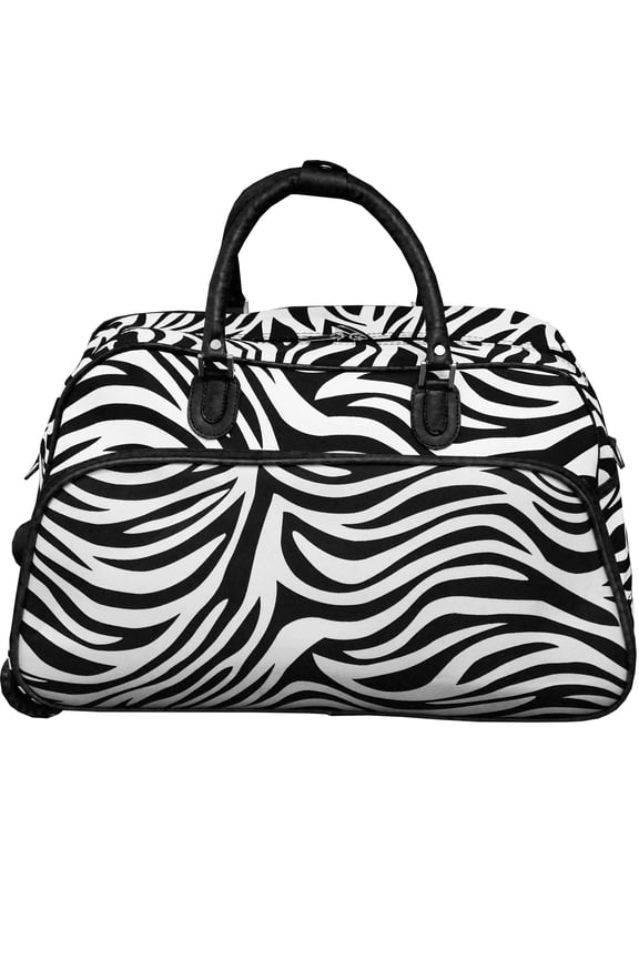 Animal Prints 21-Inch Carry-On Rolling Duffel Bag - Black Trim Zebra