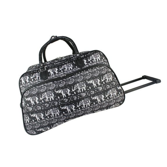 CalBags Animal Prints 21-Inch Carry-On Rolling Duffel Bag - Black White Elephant