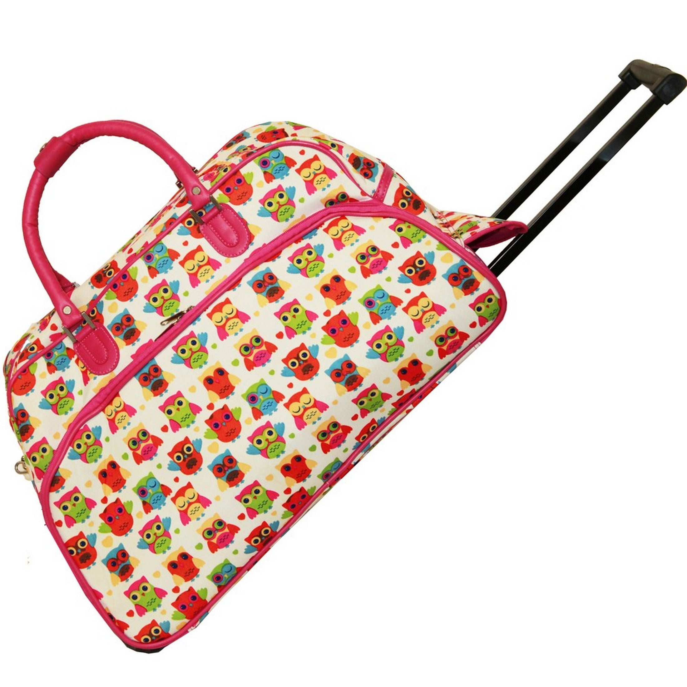 CalBags Animal Prints 21-Inch Carry-On Rolling Duffel Bag - Owl Pink