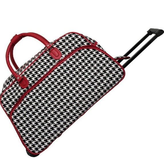 CalBags Animal Prints 21-Inch Carry-On Rolling Duffel Bag - Red Trim Houndstooth