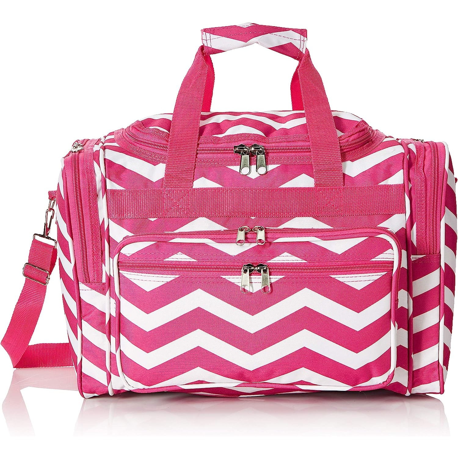 CalBags Chevron 16-inch Shoulder Carry-on Duffel Bag - Fuchsia White Chevron