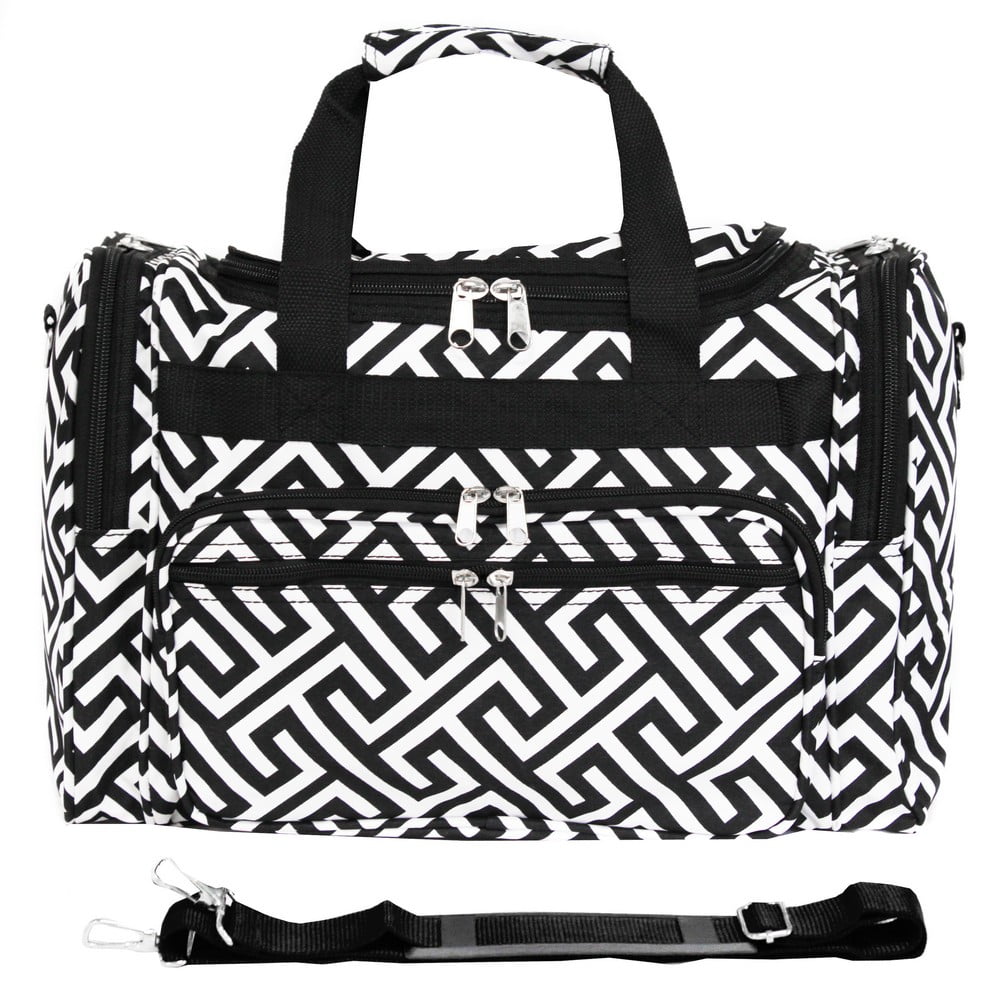 CalBags Classic Prints 16-inch Shoulder Carry-on Duffel Bag - Greek Key Black White