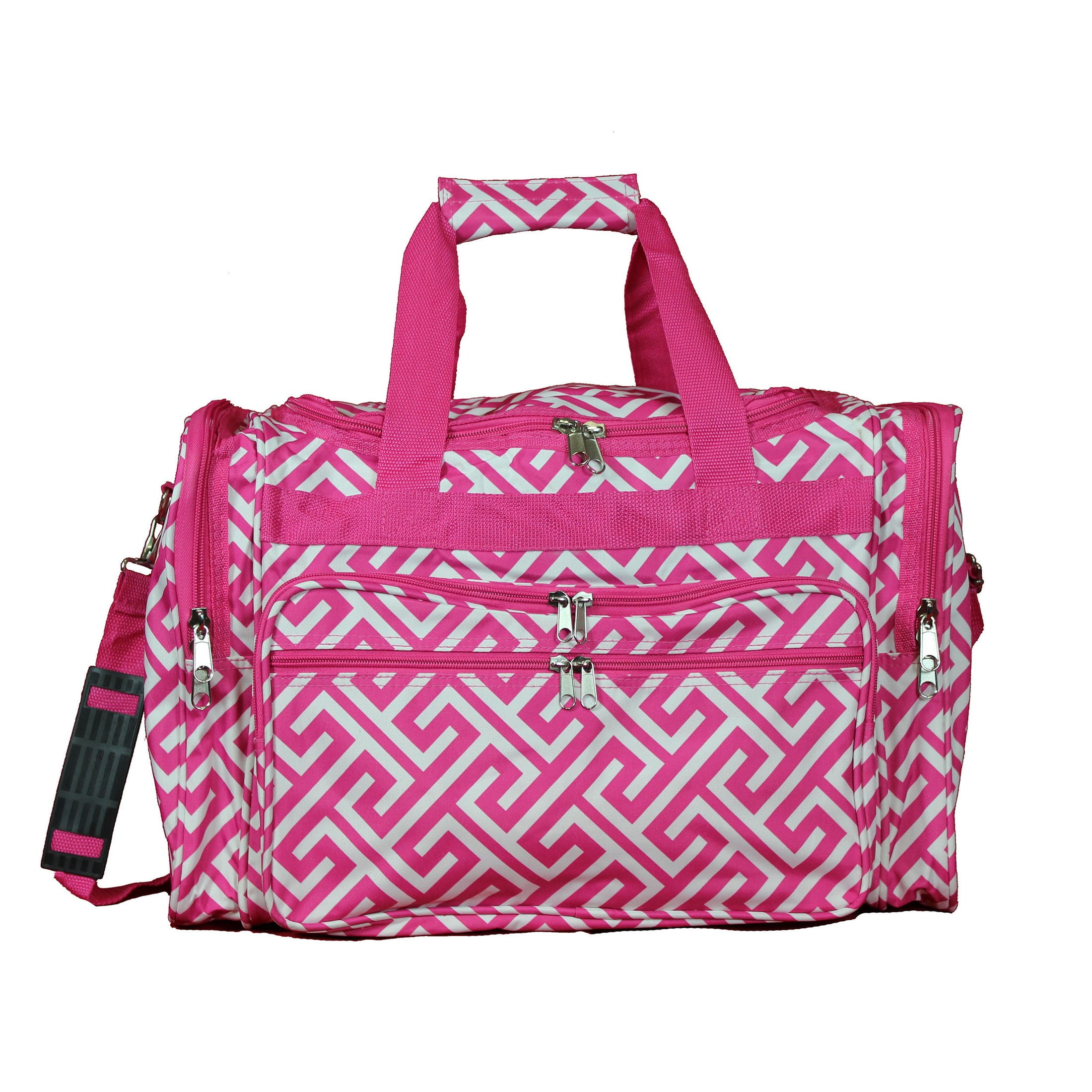 CalBags Classic Prints 19-inch Duffel Bag, Greek Key Fuchsia White