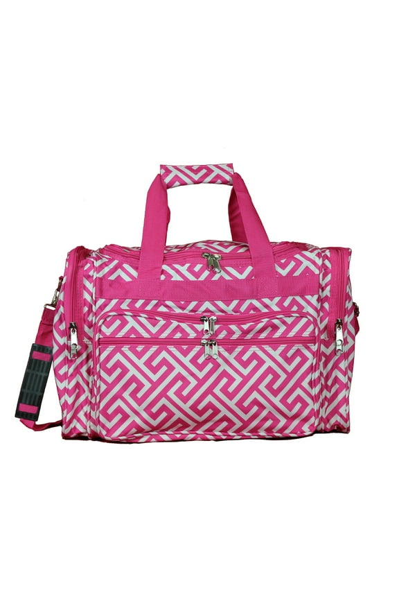 Classic Prints 19-inch Duffel Bag, Greek Key Fuchsia White