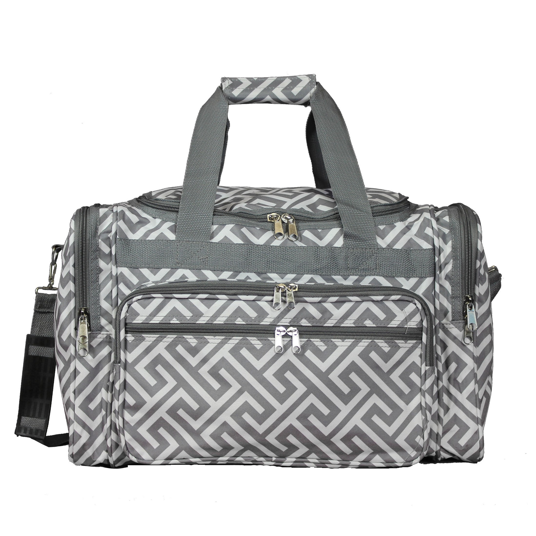 CalBags Classic Prints 19-inch Duffel Bag, Greek Key Grey White