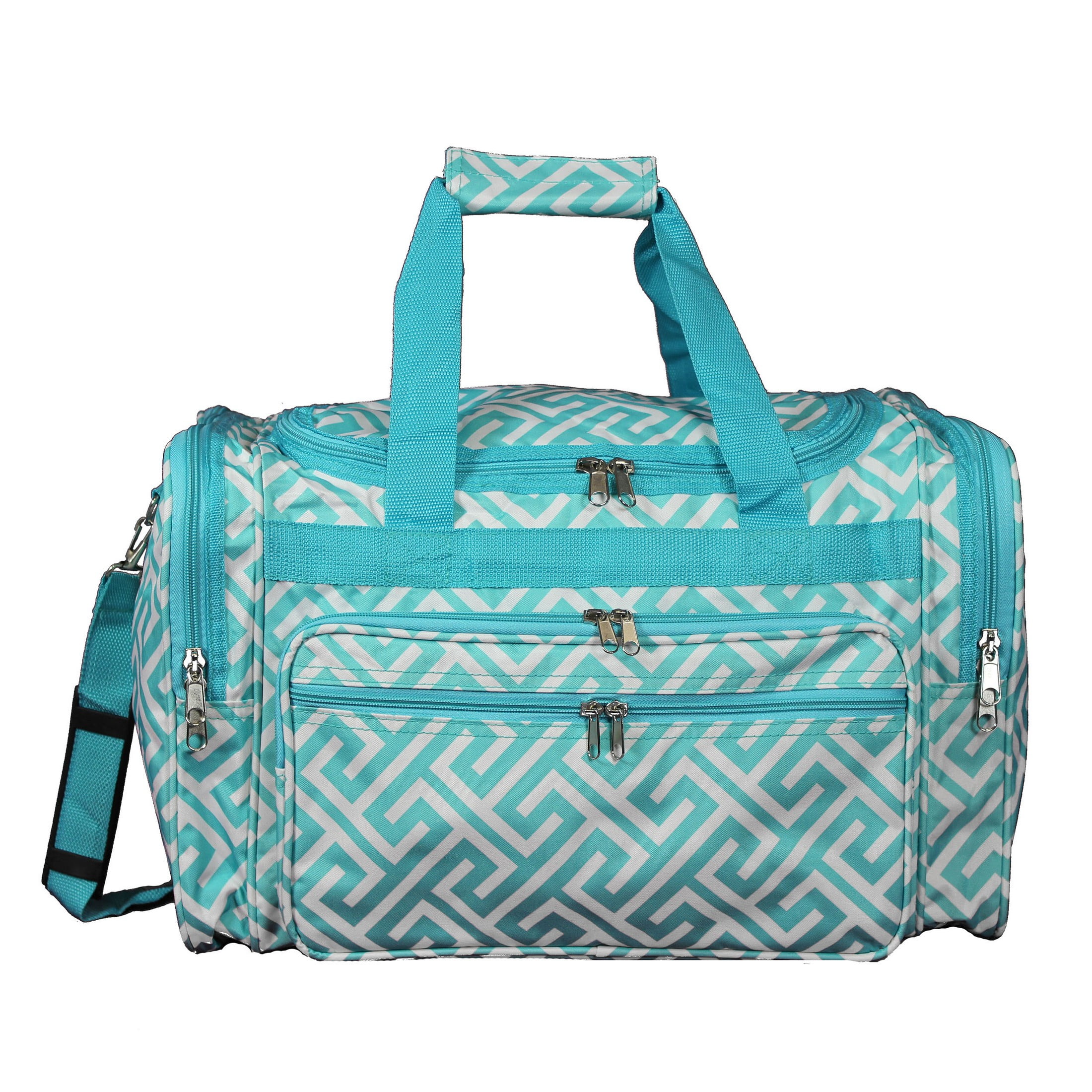 CalBags Classic Prints 19-inch Duffel Bag, Greek Key Light Blue White