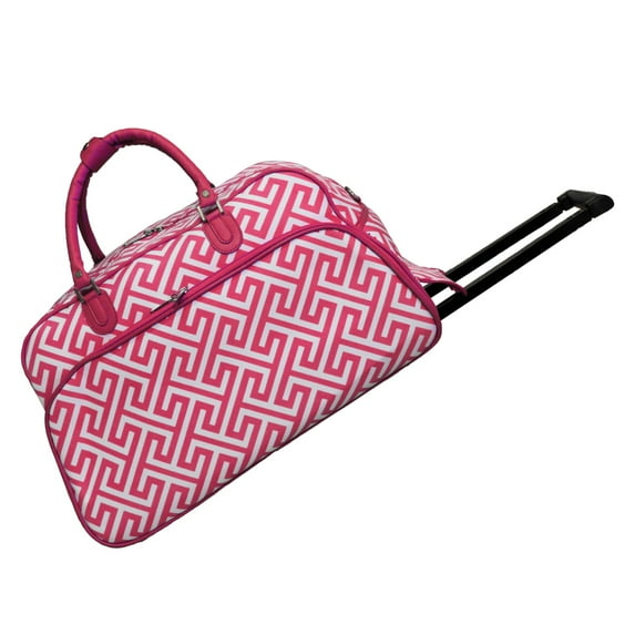 CalBags Classic Prints 21-Inch Carry-On Rolling Duffel Bag - Fuchsia White Greek Key