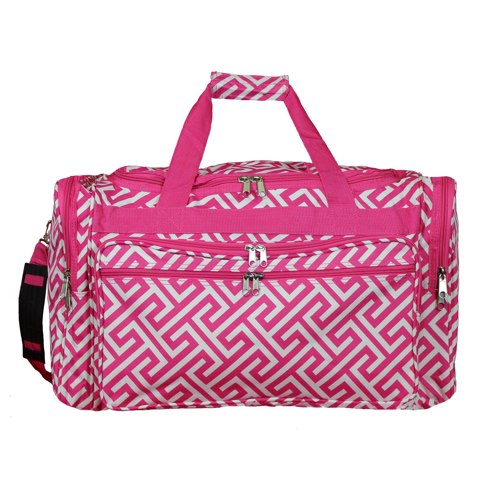 CalBags Classic Prints 22-Inch Carry-On Duffle Bag with Adjustable Shoulder Strap - Greek Key Fuchsia White