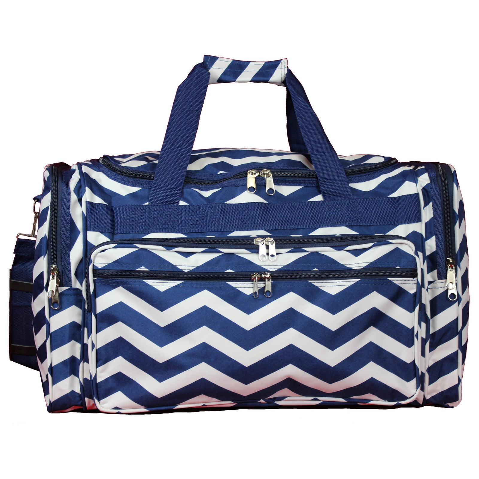 CalBags Fashion Prints 22-Inch Carry-On Duffle Bag with Adjustable Shoulder Strap - Navy White Chevron