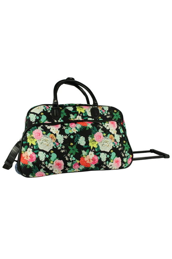 Floral Prints 21-Inch Carry-On Rolling Duffel Bag - Peonies & Hydrangeas