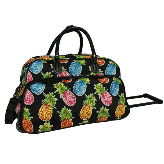 CalBags Floral Prints 21-Inch Carry-On Rolling Duffel Bag - Pineapple Black