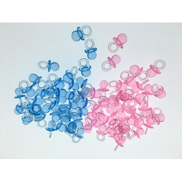 CalCastle Craft (144 Pieces) 3/4" Small Acrylic Baby Pacifiers Baby Shower Decoration Table Scatter Blue, Pink, Clear, Yellow (Blue & Pink)