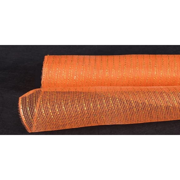 CalCastle Craft 21" x 10 Yards (30 ft) Poly Mesh Roll with Metallic Trim for Gift Wrapping and Decorating (Orange-Gold)