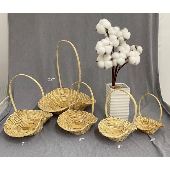 CalCastle Craft Bamboo Baskets with handle Gift Baskets, Woven Bread Roll Baskets, Food Serving Baskets, Natural Bamboo Material (5" Oval - 3 pcs)