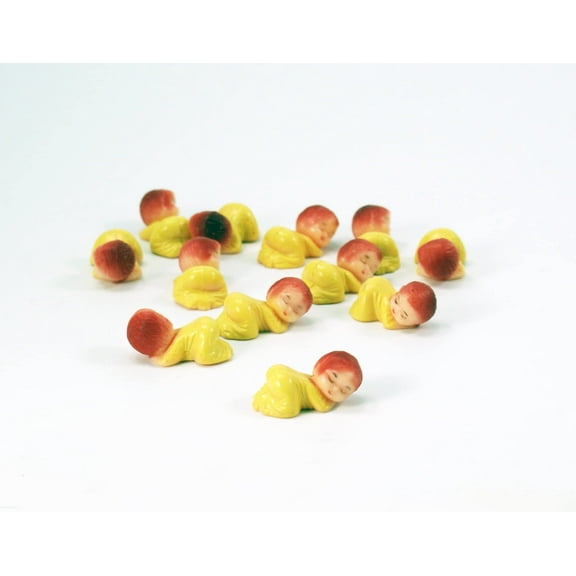 CalCastle Craft Mini Sleeping Baby Figurines Baby Shower Favor Decor Party Decorations (1.5", Yellow - 12 pc)
