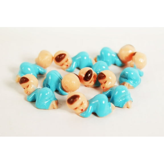 CalCastle Craft Mini Sleeping Baby Figurines Baby Shower Favor Decor Party Decorations (1", Blue - 144 pc)