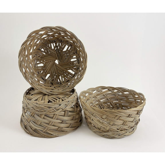 CalCastle Craft Round Gift Baskets, Woven Bread Roll and Food Serving, Willow, Natural Coco Midrib (3 Pack)