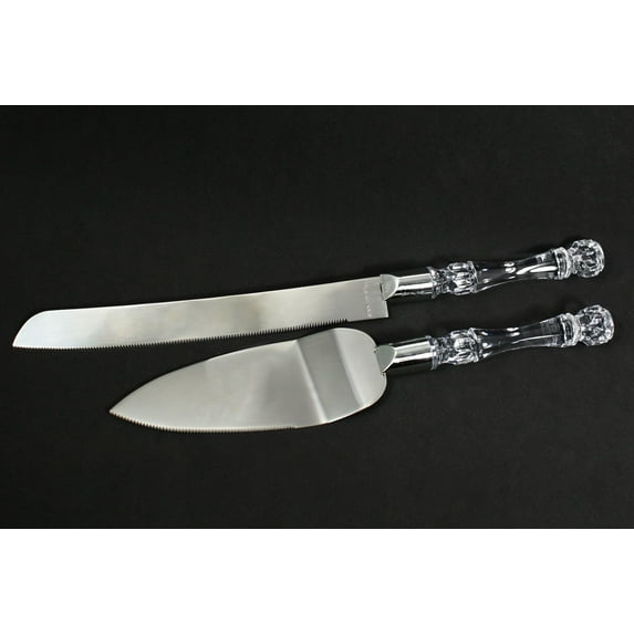 CalCastle Craft Wedding Knife and Cake Server Set With Clear Acrylic Handle (Silver, Unengraved)