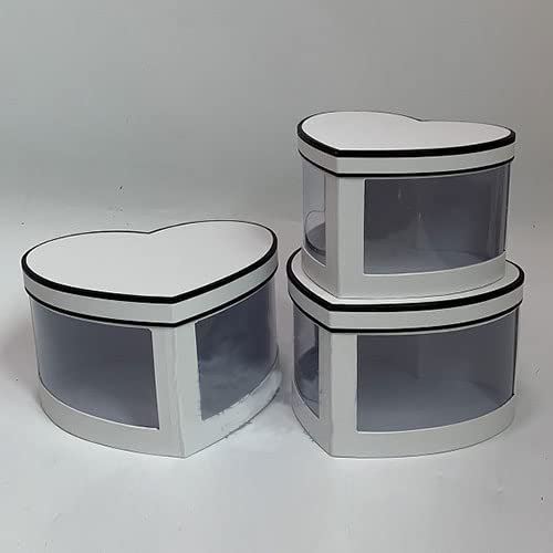 CalCastle Craft White Heart Shaped Gift Wrap Box with Black Trim on Lid and Two Large Display Side Windows (Medium)