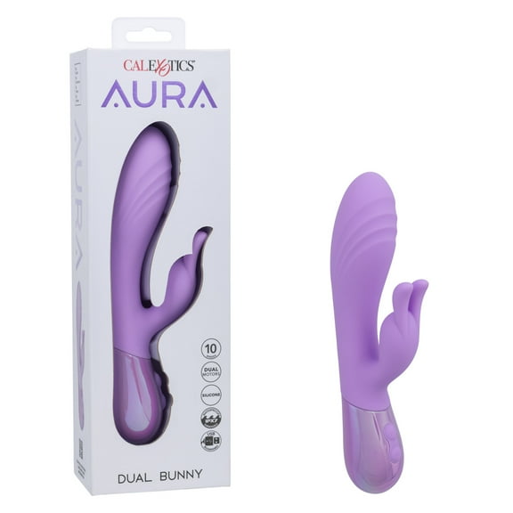 CalExotics Aura Dual Bunny Rechargeable Silicone Rabbit Vibrator, Purple