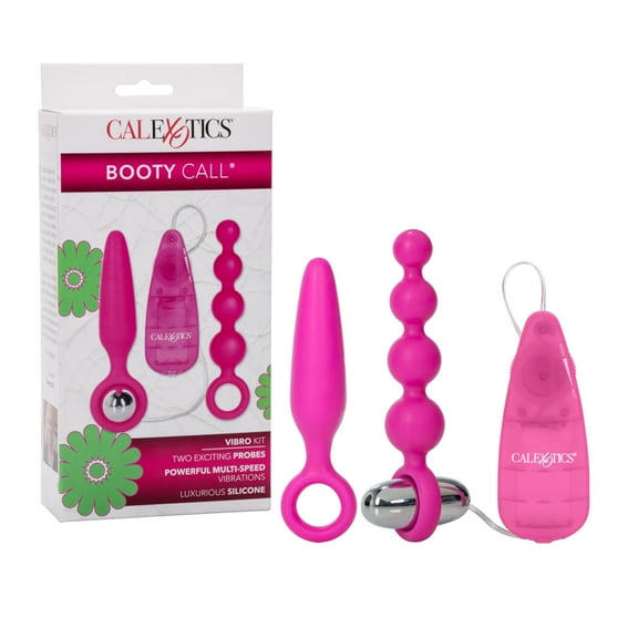 CalExotics Booty Call Booty Multi-Speed Anal Silicone Vibro Kit: 2 Probes with Vibrator - Pink