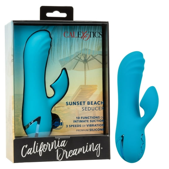 CalExotics California Dreaming Sunset Beach Seducer Suction Rabbit Vibrator, Blue